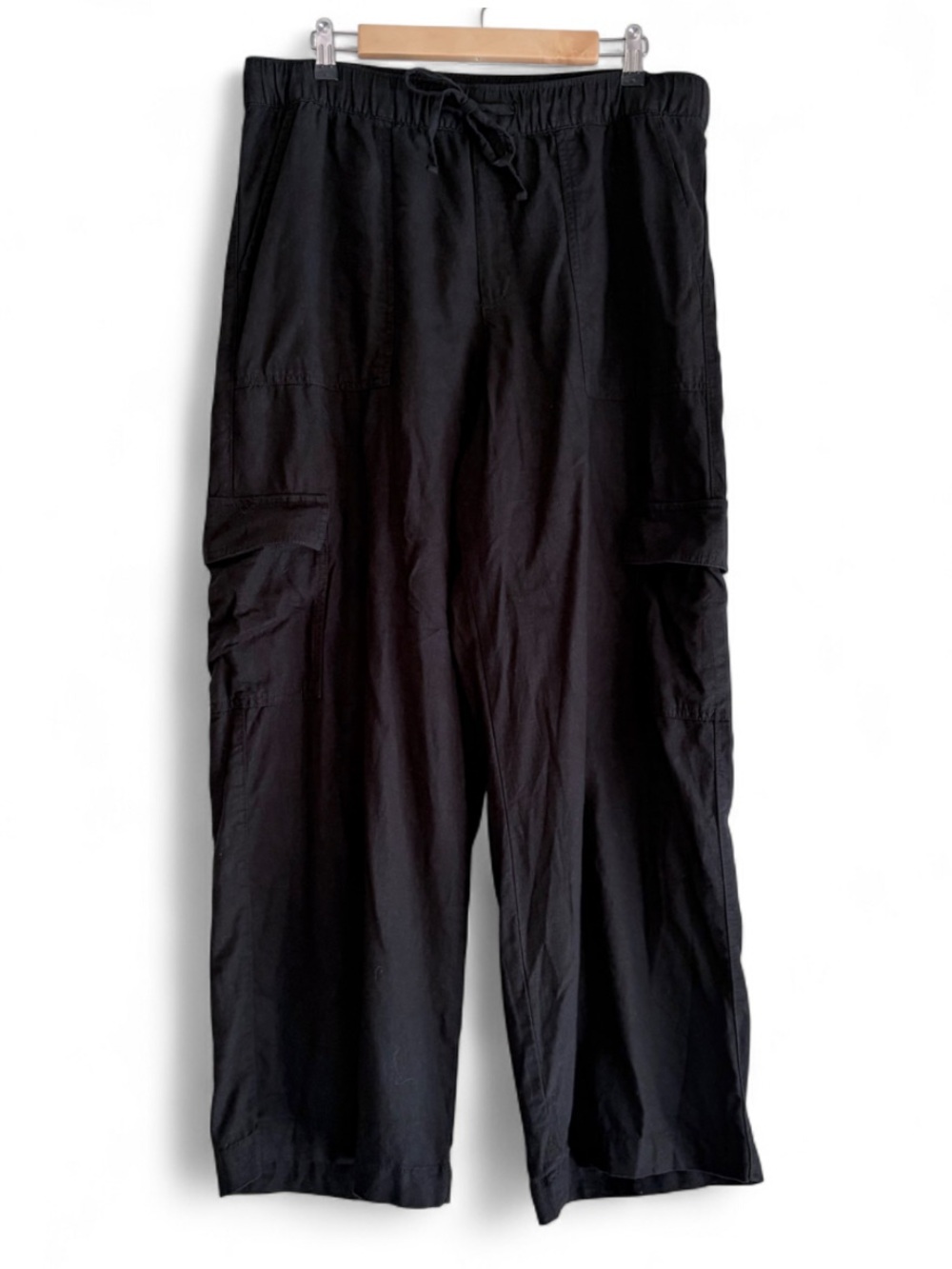 Gap Black Linen Rayon Blend Wide Leg Cargo Pants Size L